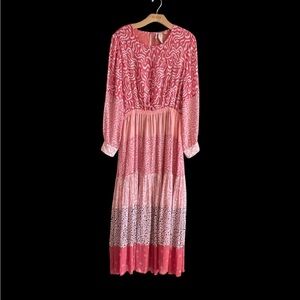 Dolan Vibrant Red and Pink Patterned Long Sleeve Dress